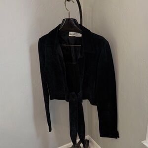 Newport News Black Suede Women's Crop Wrap Top with Tie